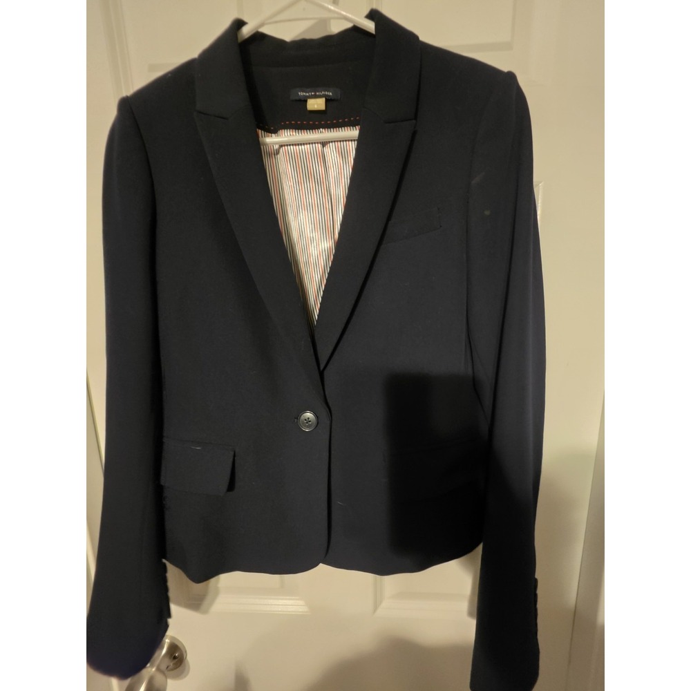 Tommy Hilfiger Womens Blazer Size 8 Black One Button Stretch Lined Career